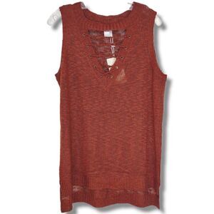 Grace & Lace Brown Sweater Tank V Neck Cutout Lace Up‎ Short Long NEW w tags